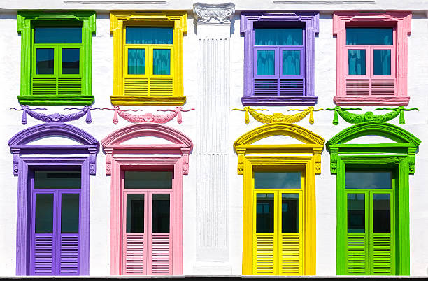 istock Colorful windows and white building facade. 535223683