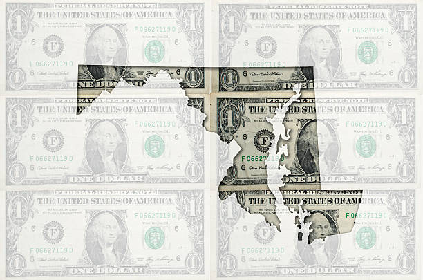 Outline map of maryland with transparent american dollar banknotes Outlined map of maryland with transparent background of US dollar banknotes maryland us state photos stock pictures, royalty-free photos & images