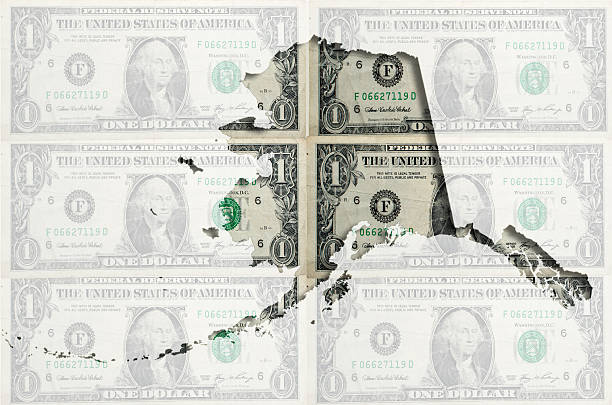 Outline map of alaska with transparent american dollar bankotes Outlined alaska map of  with transparent background of US dollar banknotes alaska us state stock pictures, royalty-free photos & images