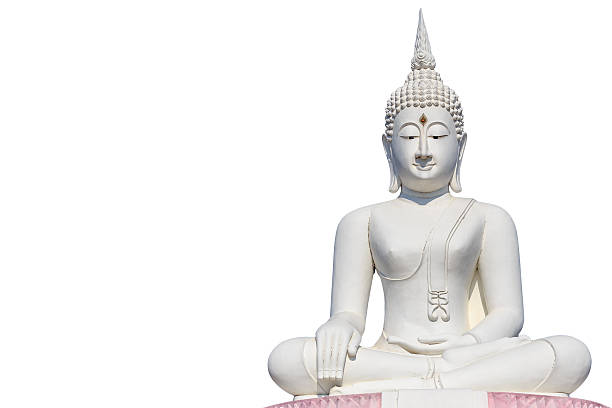 istock Big white buddha statue and blue sky in Thailand 535229631