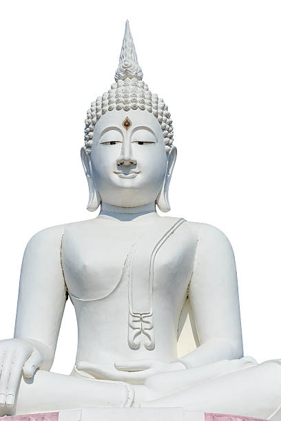 istock Big white buddha statue and blue sky in Thailand 535229661