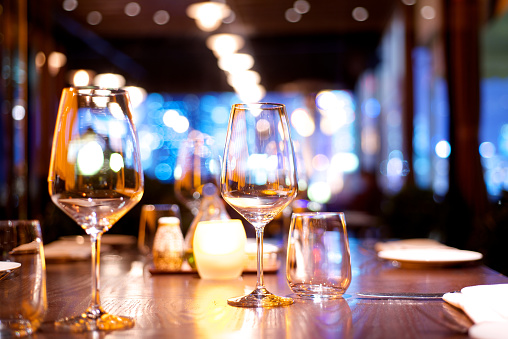 Dinner table set up in a restaurant