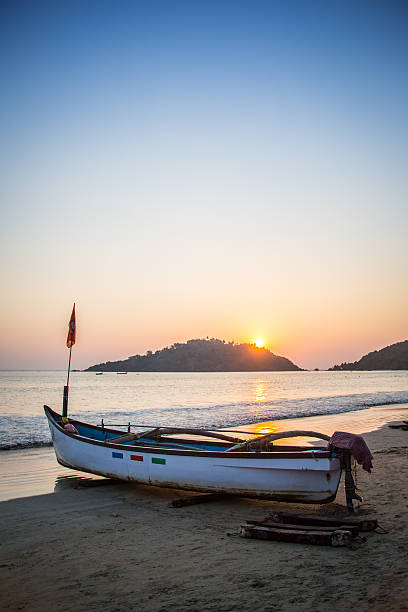 Goa_sunset_boat stock photo