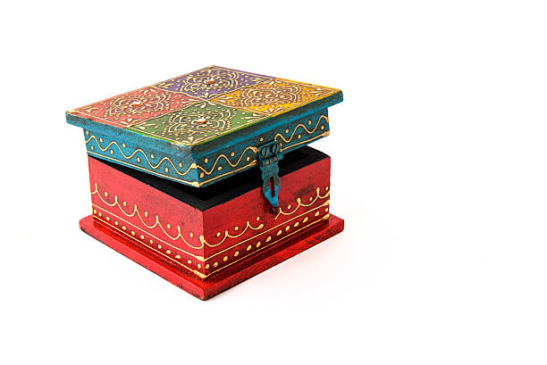istock Vintage wooden square form casket from India 535241493