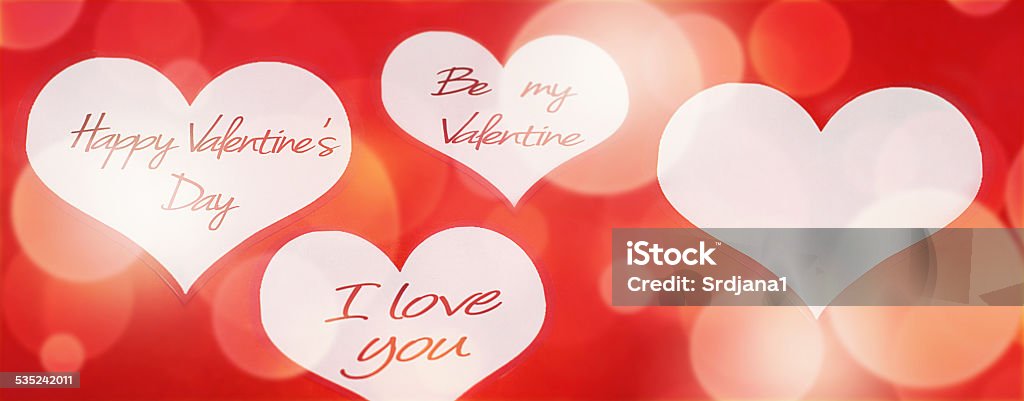 Valentine's Day messages in hearts Happy Valentine's Day, 2015 Stock Photo
