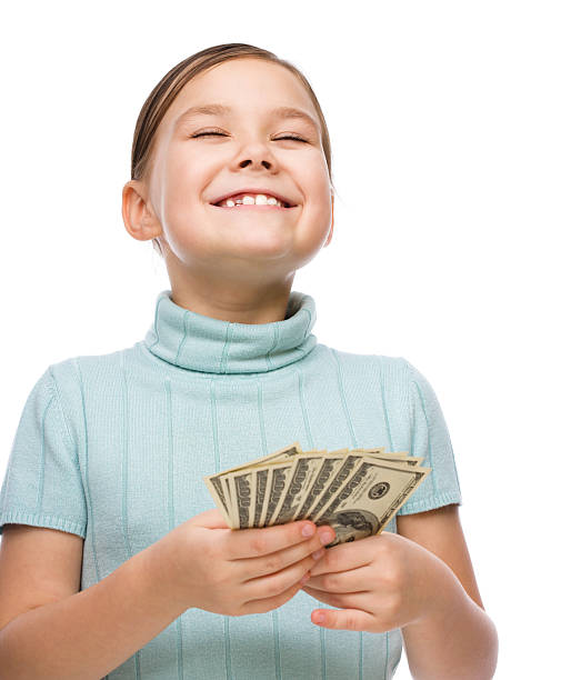 istock Cute girl with dollars 535264491