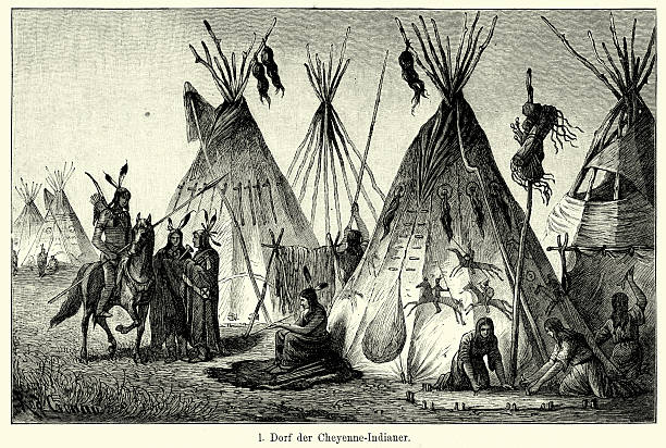 19 世紀の北米－ヴィラージュの cheyenne インディアン - north american tribal culture点のイラスト素材／クリップアート素材／マンガ素材／アイコン素材