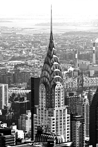 NEW YORK CITY - The Chrisler building and Manhattan. Black and white picture.