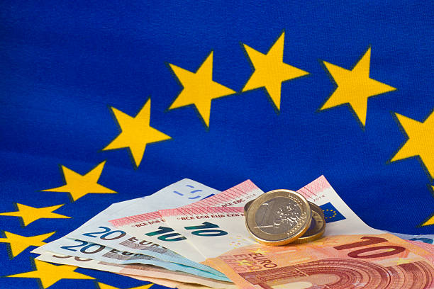 istock Euro coins and notes in front of EU flag 535266301