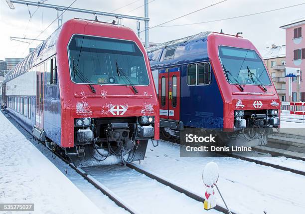 Trains At The Zurich Oerlikon Station Stock Photo - Download Image Now - Swiss Federal Railways, Winter, 2015