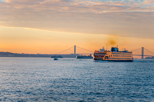 Staten Island ferry to Lower Manhattan on a cold winter morning