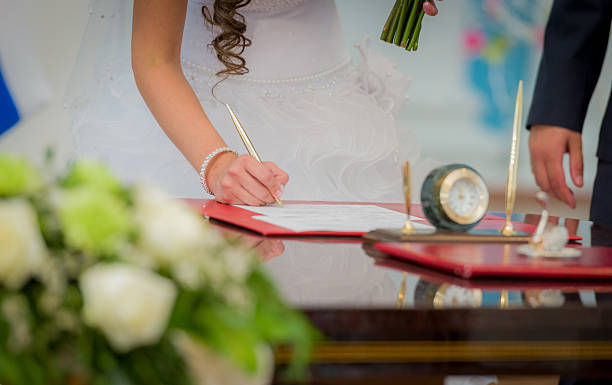 Bride and Groom signing marriage certificateRelated Images: