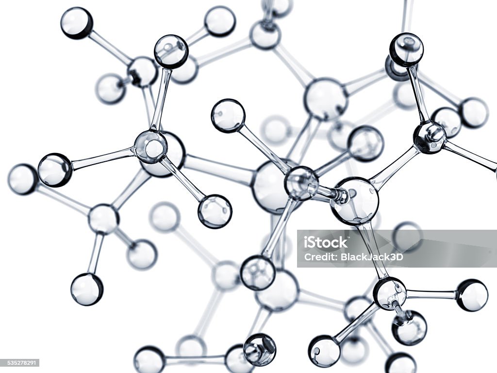Molecular Structure Glassy molecule on white background. 3D render. Molecule Stock Photo
