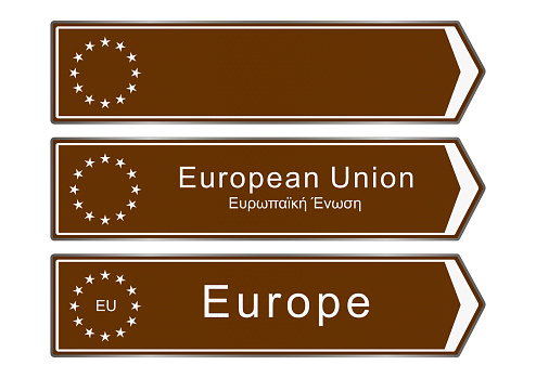Europe. Signpost on a white background. Raster