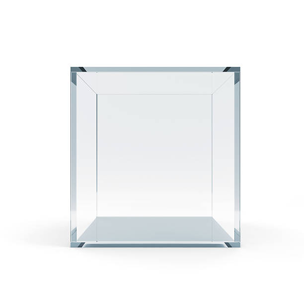Empty Glass Cube isolated on white background stock photo