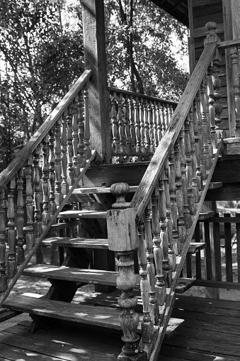 the design of thailand traditional vintage wooden stair and banister