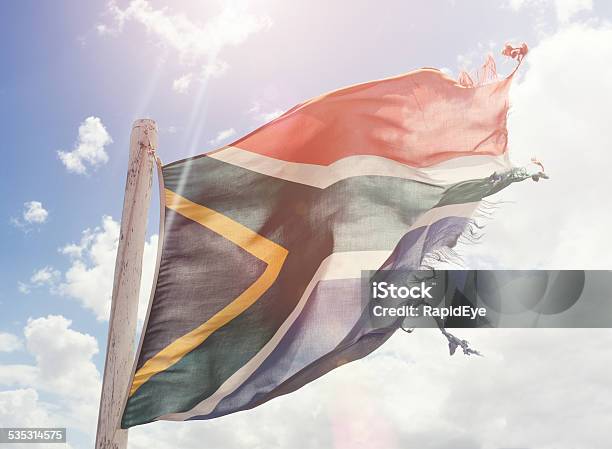 Tattered South African Flag Showing Effects Of 20 Years Democracy Stock Photo - Download Image Now