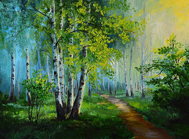 istock oil painting landscape - birch forest, abstract drawing, made in 535315681