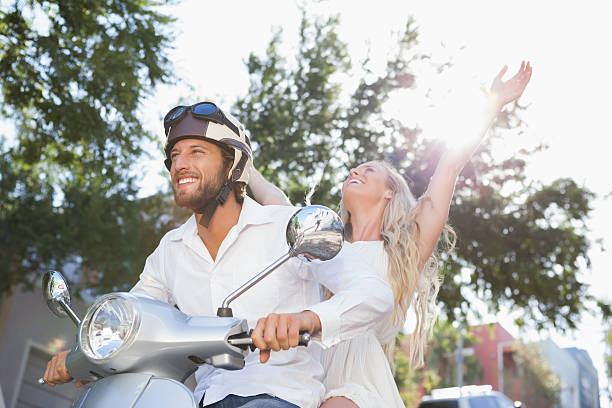 istock Cute couple riding a scooter 535317507