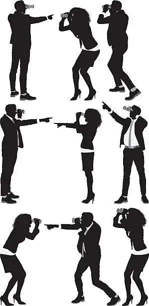 Vector illustration of Business people using binoculars