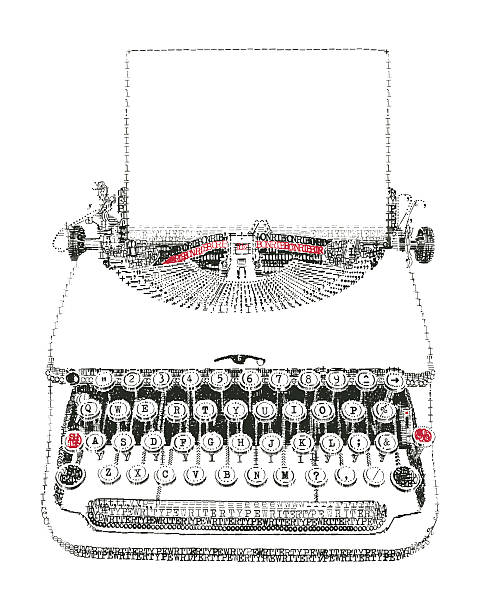 ilustrações, clipart, desenhos animados e ícones de máquina de escrever whith folha de papel digitado - typewriter writing newspaper author