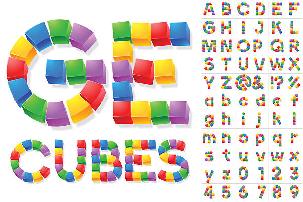 alfabet z dzieci bloki lodu - block toy education alphabet stock illustrations