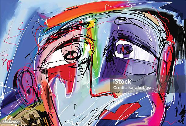 Abstract Digital Painting Of Human Face Stock Illustration - Download Image Now - 2015, Abstract, Adult