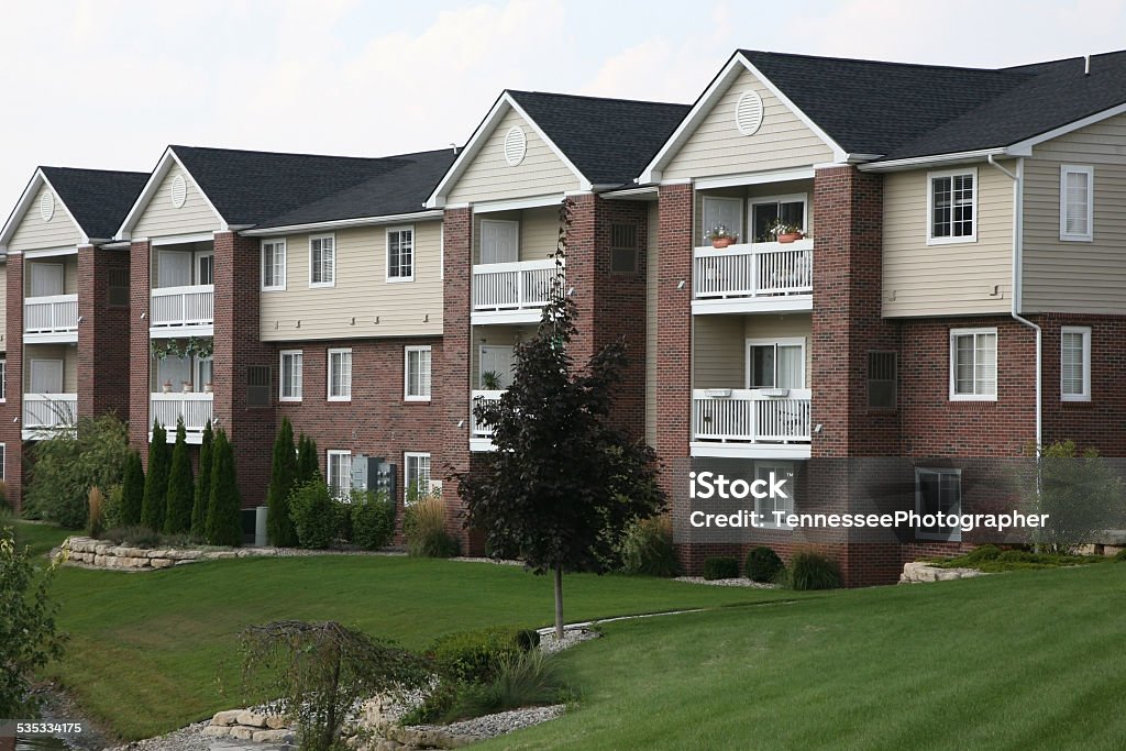 Suburban apartment complex Newly constructed apartment building in the US Midwest. Apartment Stock Photo