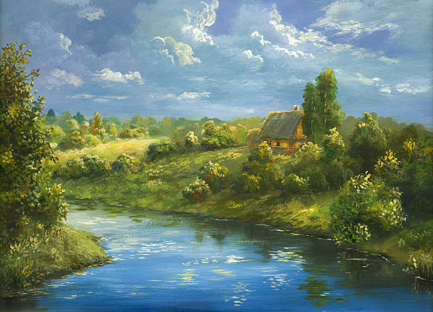 여름 etude - paintings canvas cottage painted image stock illustrations