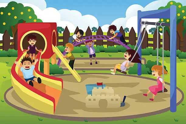Vector illustration of Children playing in the playground