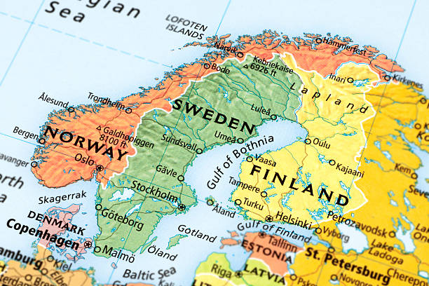 Scandinavia Map of Scandinavia. A detail from the World Map. international border photos stock pictures, royalty-free photos & images