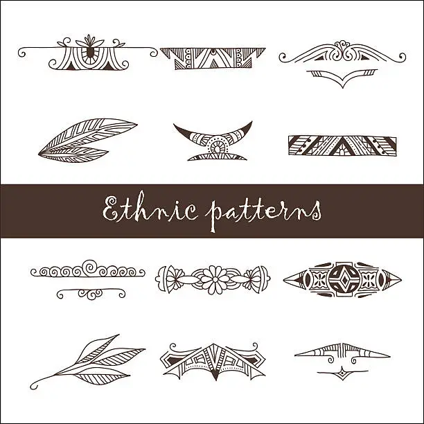 Vector illustration of Set of different ethnic doodle patterns