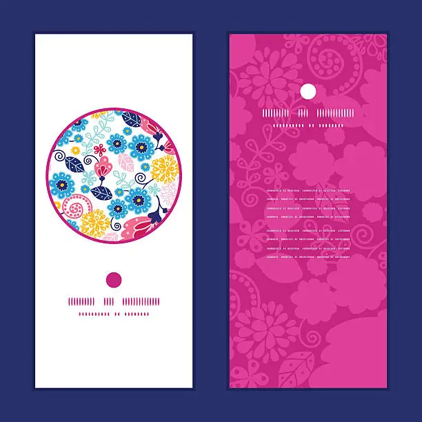 Vector illustration of Vector fairytale flowers vertical round frame pattern invitation greeting cards