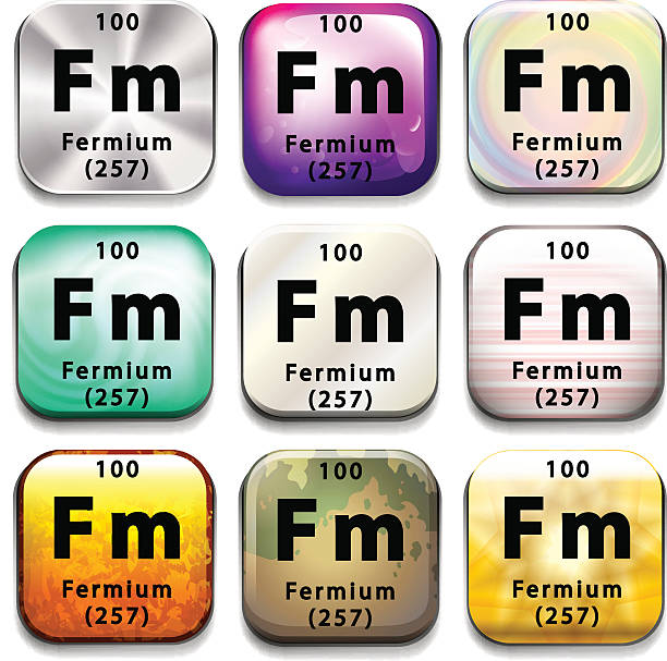 Periodic table button showing Fermium A periodic table button showing Fermium on a white background fermium stock illustrations