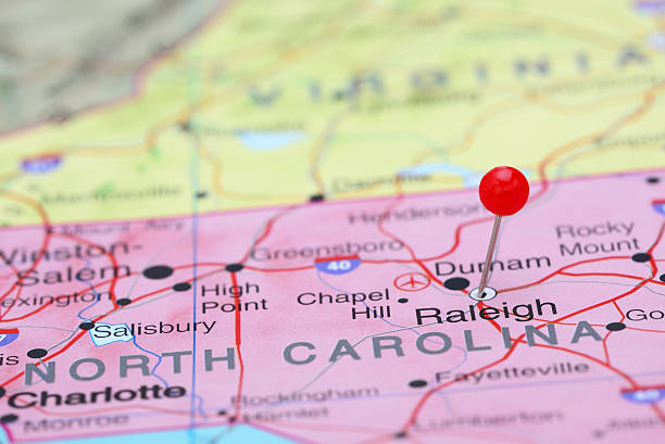 istock Raleigh pinned on a map of USA 535339717