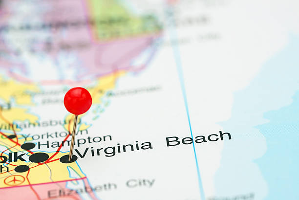 istock Virginia Beach pinned on a map of USA 535340145
