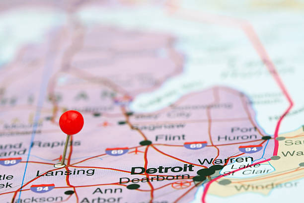 istock Lansing pinned on a map of USA 535348333