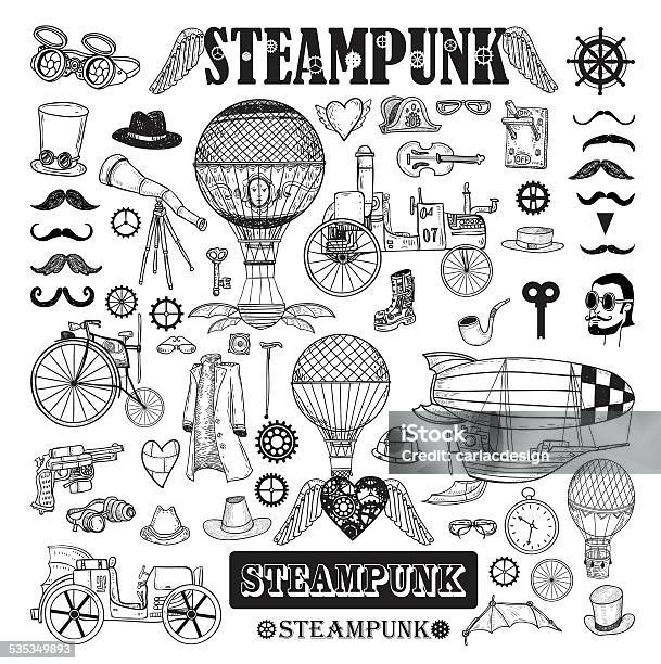Steampunk Collection Hand Drawn Vector Illustration Stock Illustration - Download Image Now