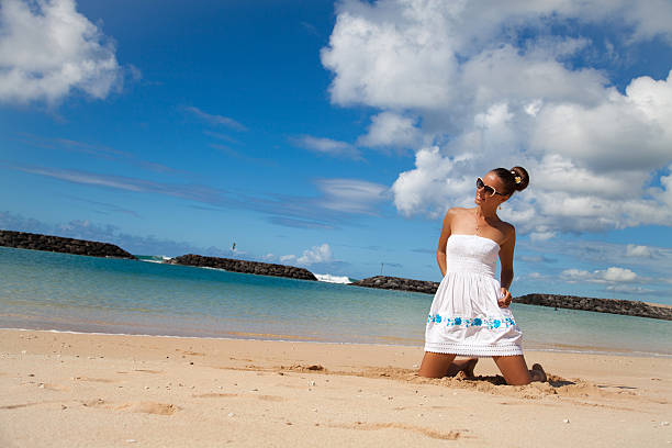 istock Cute woman relax on the summer beach 535351597