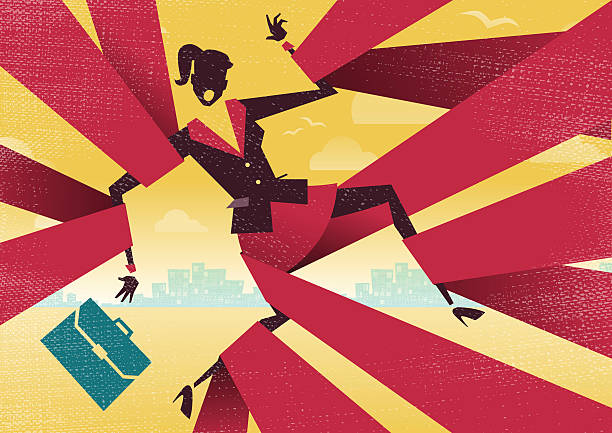 Businesswoman is caught up in Bureaucratic Red Tape. Great illustration of Retro styled Abstract Businesswoman caught up in bureaucratic red tape. political joke stock illustrations