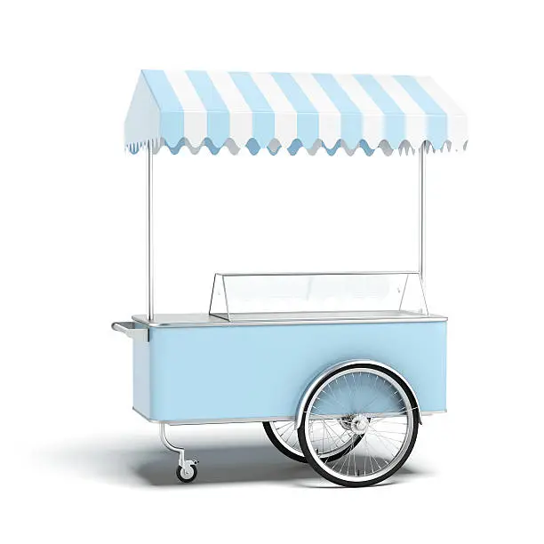 Blue ice cream cart isolated on a white background.