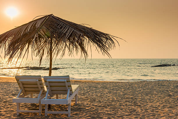 istock beautiful empty beach and a pair of sun loungers 535372713