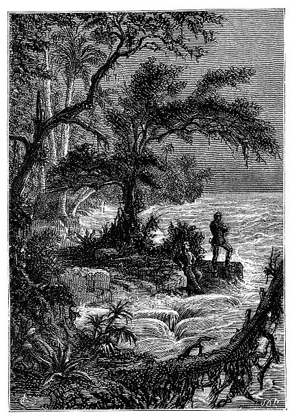 istock Antique illustration of people on river coast 535378487