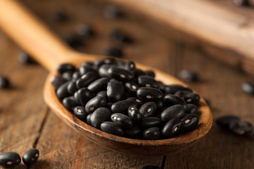 Organic Raw Dry Black Beans in a Spoon