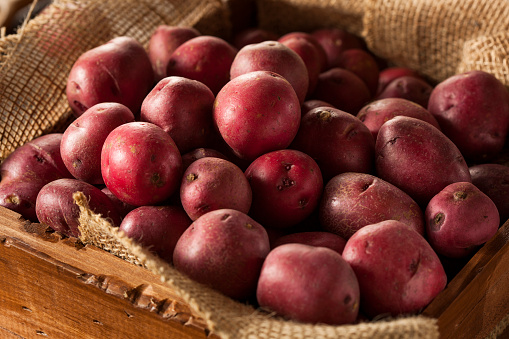 Organic Raw Red Potatoes in a Basket
