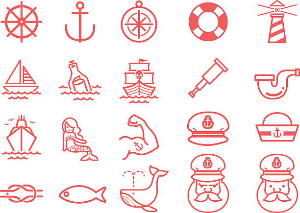 pień ilustracja wektorowa: ikony morskie - fishing industry fishing nautical vessel buoy stock illustrations