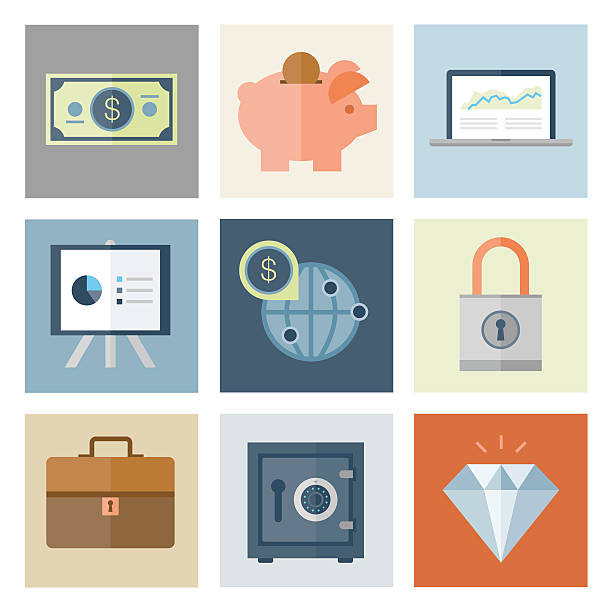 Financial Icons — Flat Series Professional icon set in flat color style. Vector artwork is easy to colorize, manipulate, and scales to any size. safes and vaults stock illustrations