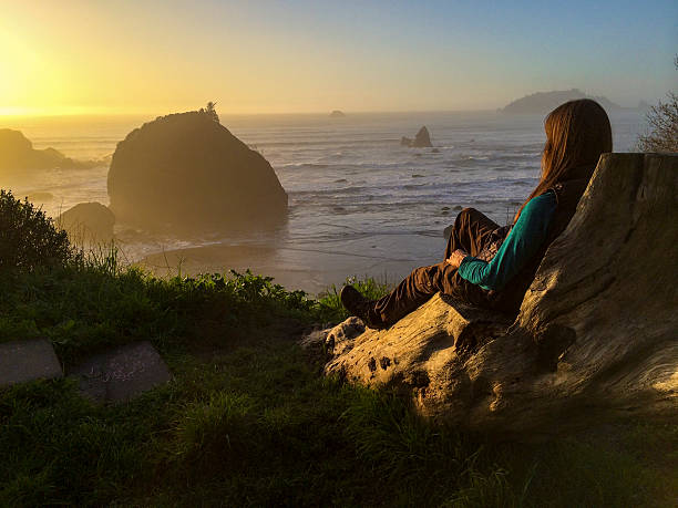 trinidad vista del atardecer - humboldt county california coastline island fotografías e imágenes de stock