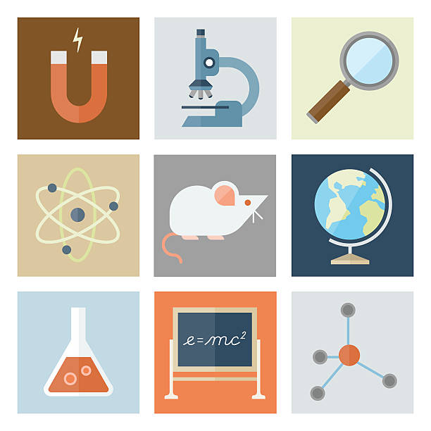 ilustraciones, imágenes clip art, dibujos animados e iconos de stock de iconos de la ciencia, serie plana - simplicity mathematics mathematical symbol blackboard