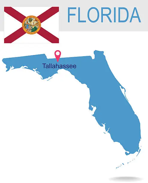 Vector illustration of USA state Of Florida's map and Flag